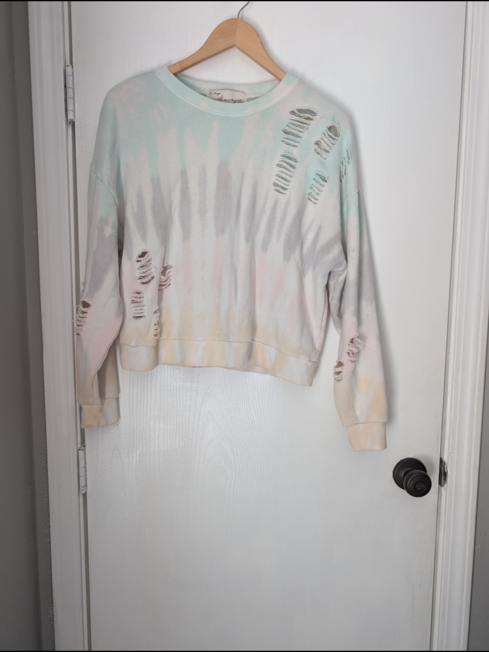 Vintage Havana Pastel Mint & Blush Distressed Sweatshirt